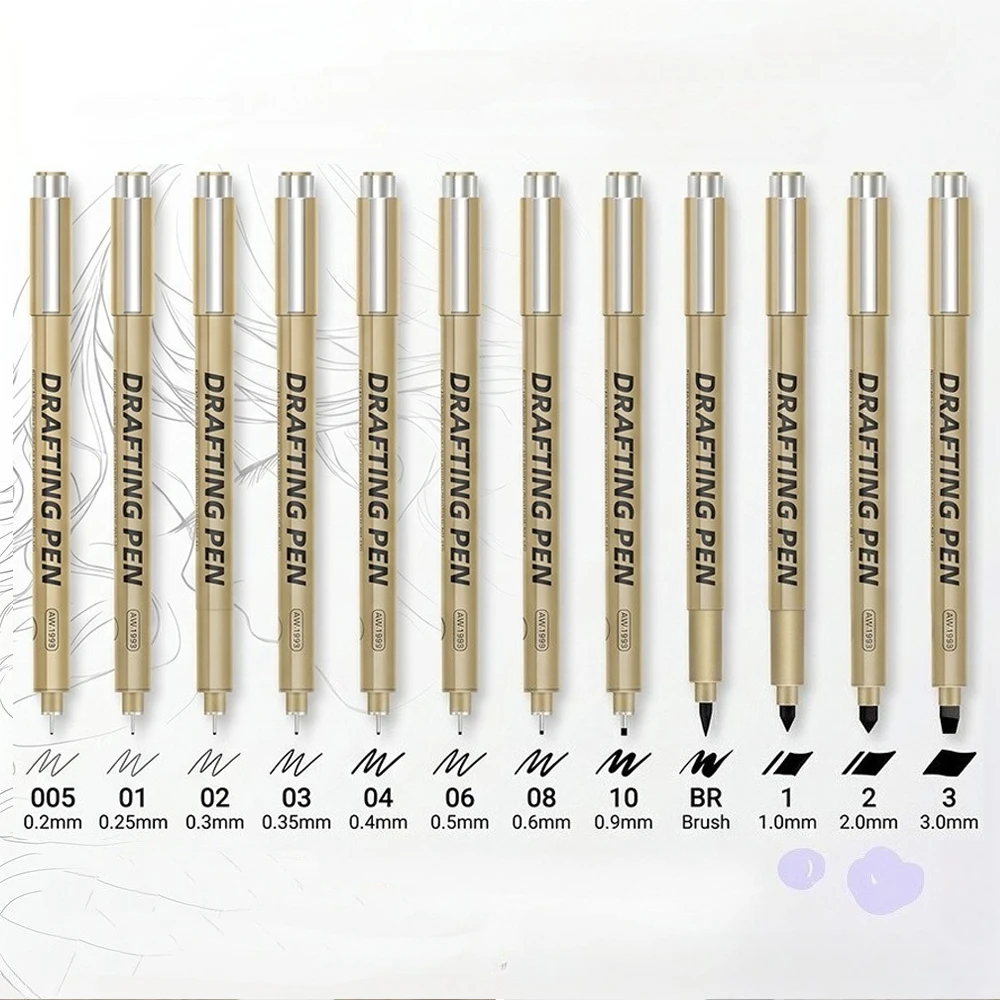 1/6/9/12 Pcs Manga Black Fineliner Marlers Various Pen Nibs For Sketch Architectural Drawing Comic Painting Art School Supplies