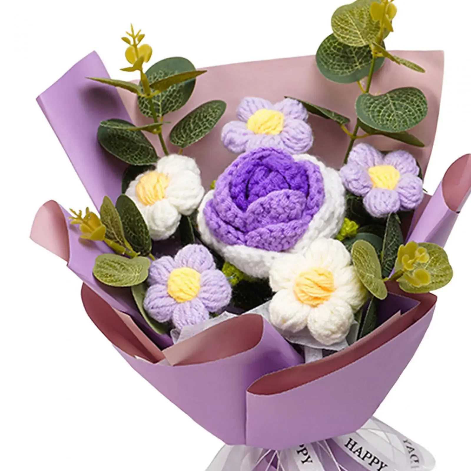 باقة زهور كروشيه لتزيين المنزل من الزهور المحبوكة لعيد المعلم وأعياد الميلاد والذكرى السنوية وعيد الشكر للنساء