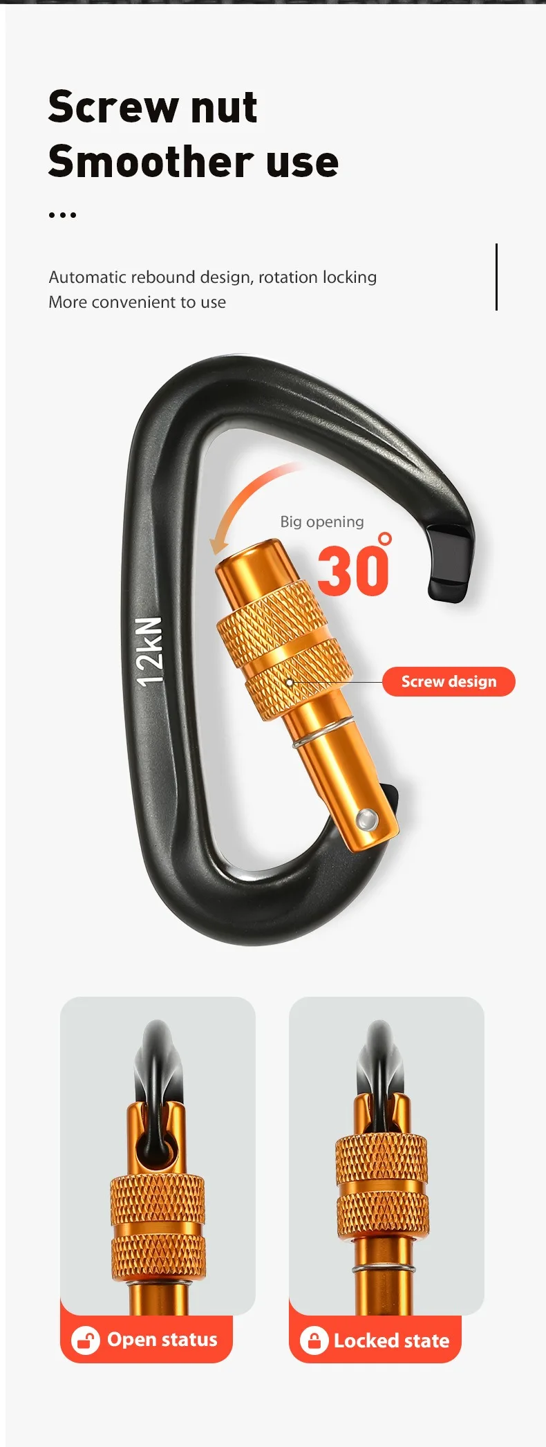 D-Form 12KN Professioneller Karabiner Hochwertiger Aluminium-Kletterhaken Sicherheits-Vorhängeschloss Outdoor-Zubehör – Detail 4