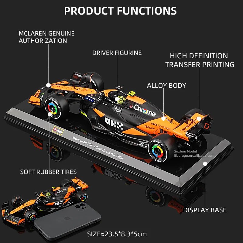 Bburago 1:24 F1 マクラーレン MCL38 合金車ダイキャストモデルおもちゃコレクションフォーミュラ 1 2024 シーズン 4 # ランド・ノリス 81 # オスカー・ピアストリ