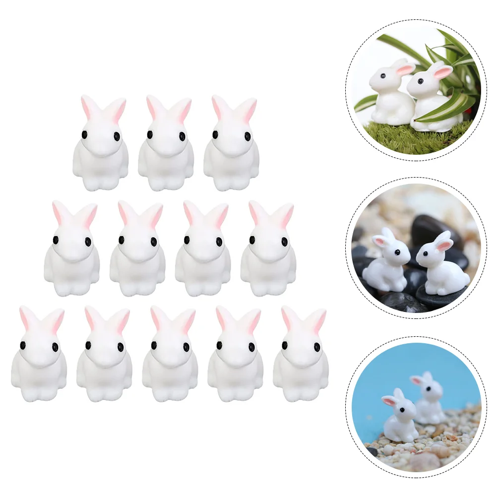 

12 PCS Rabbit Landscape Ornament Cars Toys Adorable Resin White Decors Gift Adornments Moss Decorations Child Mini