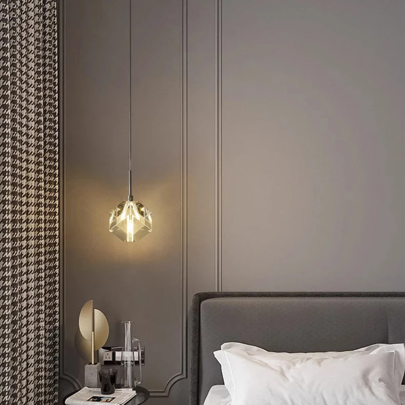 Bedroom Bedside Crystal Pendant Lamps Nordic Restaurant Bar Desk Study Chandelier Modern Adjustable Small Hanging Lights