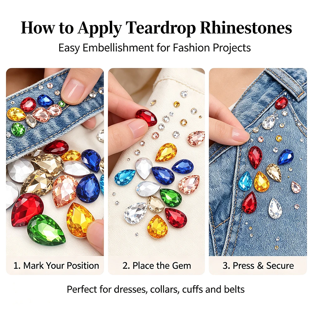 7x10mm Pointback Glue On Rhinestones Trim Shiny Crystals Glass Beads Stones Sew On Rhinestones for Garment Design Crafts Gems