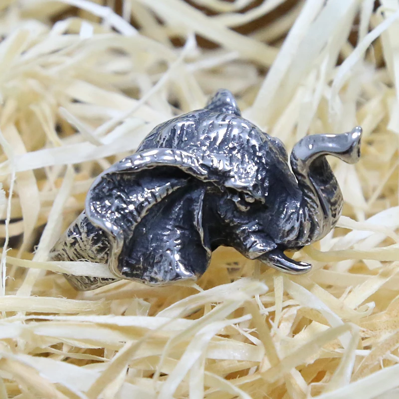 Vintage stainless steel elephant head ring hip hop punk rock animal men's and women's jewelry cyclist amulet gift wholesale