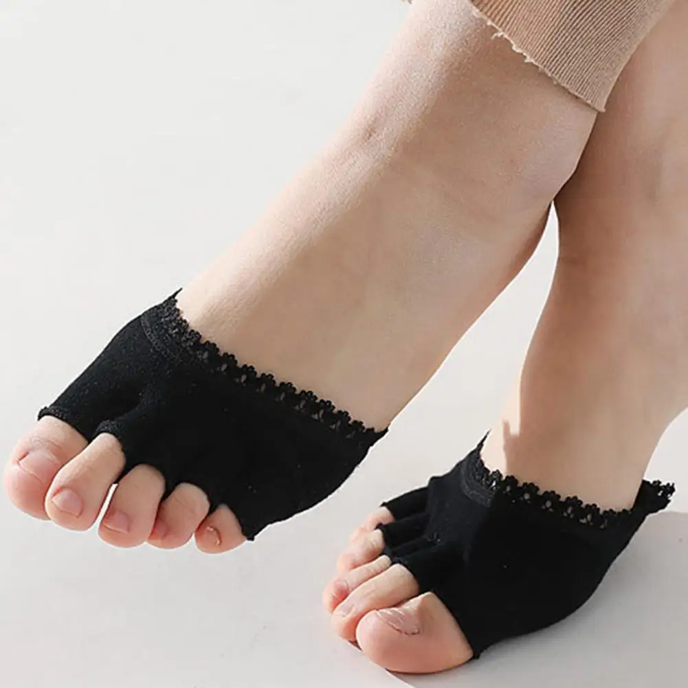 

2Pcs Woman Toe Socks Five-finger Socks Lace Cotton Outdoor Half Foot Sock Short Half Palm Shallow Port On-slip Open Toe Sock