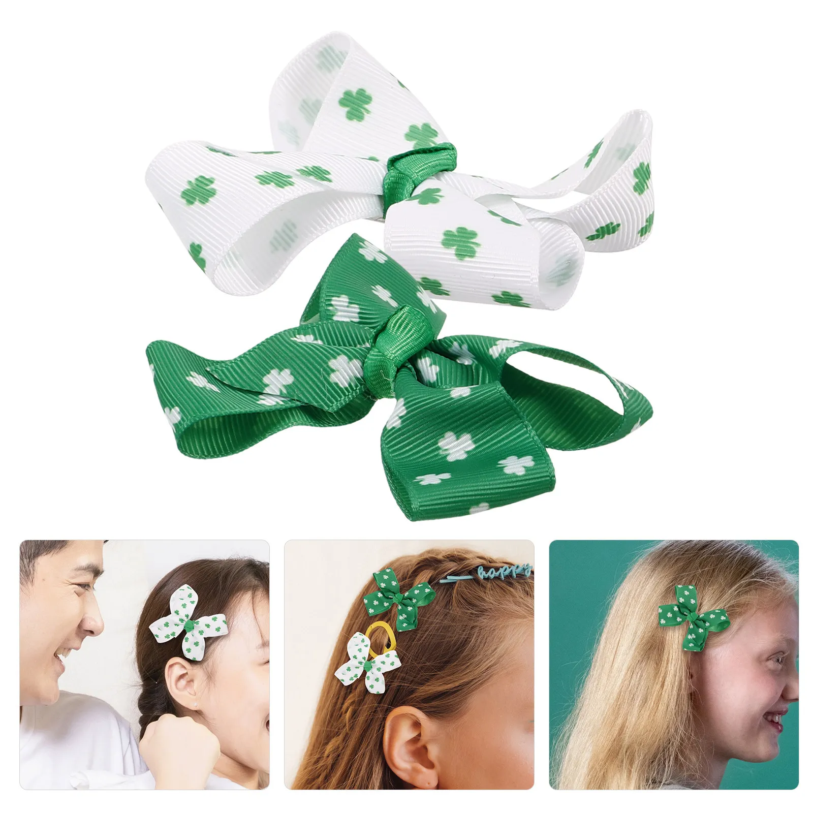 2Pcs Duckbill Clip Grosgrain Ribbon Hairpins Clover Hair Accessories Hair Ornaments for Day Party Daily Wear