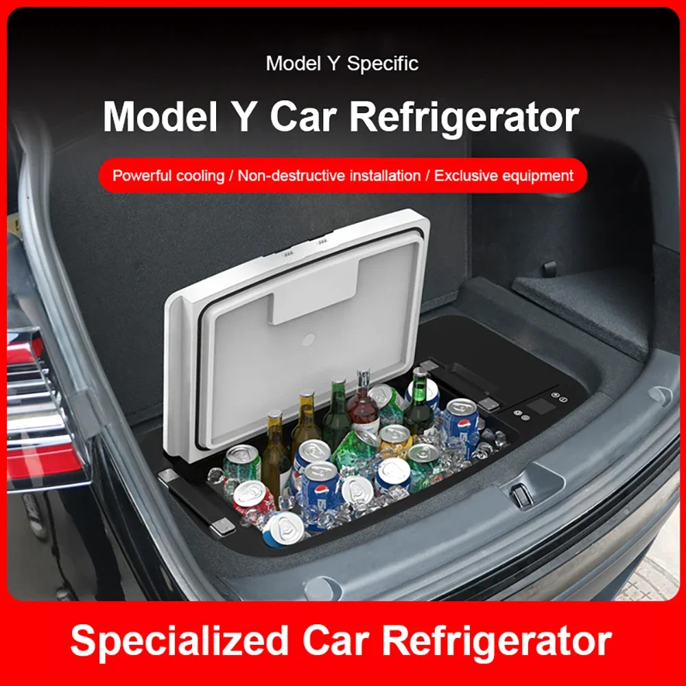 For Tesla Model Y Trunk 12V Car Mini Refrigerator APP Control 35L Portable Compressor Cooling Box Car Modification Accessory