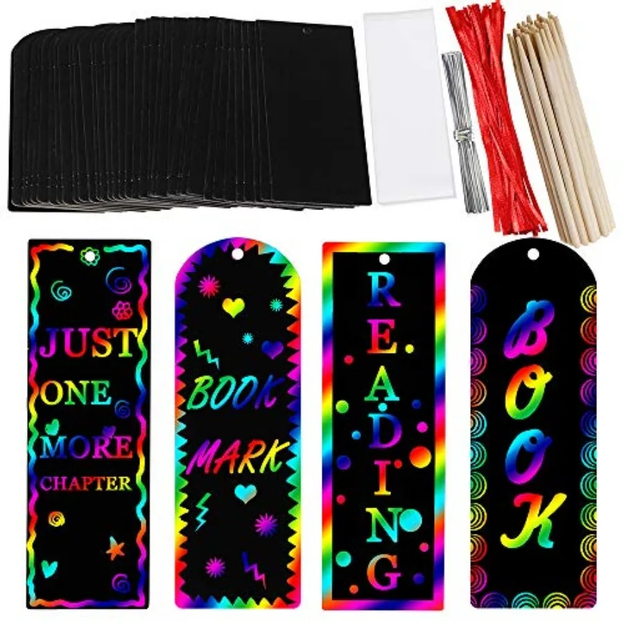 36 Set 2 Style Magic Scratch Rainbow Bookmarks Making Kit for Students Party Favor Scratch Paper DIY Bookmarks Bulk with Scratc