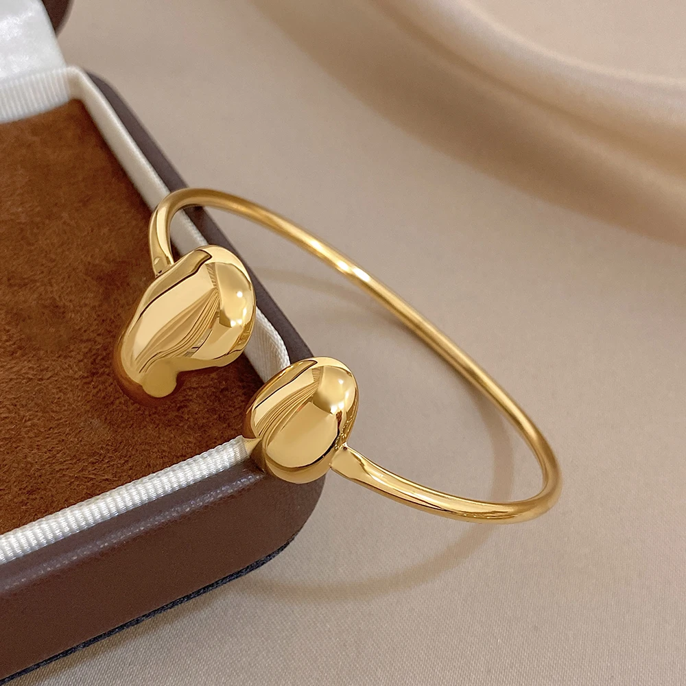 

Freetry Artistic Irregular Geometric Waterproof Stainless Steel Bangle for Women Golden Silvery Cuff Bracelet Daily Jewelry Gift