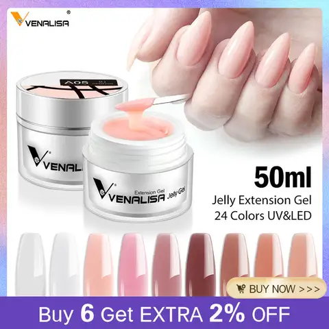 Gel de Construcción de Uñas Venalisa de 50ml, Sin TPO, Gel de Extensión de Uñas Tipo Jelly, Gel para Uñas Francesas, Transparente, Color Natural, Removible con UV