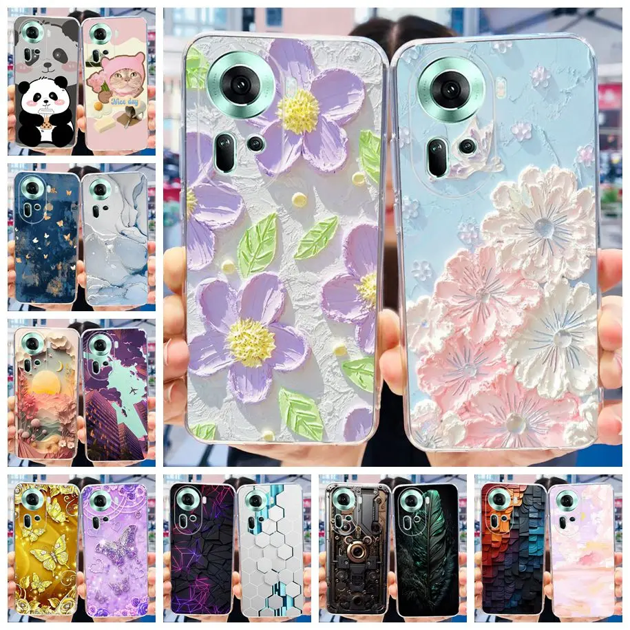 For Oppo Reno 11 2024 Case CPH2599 Transparent Cover Fashion Flower Slim Soft Silicone Phone Cases For Reno11 Pro CPH2607 Bumper