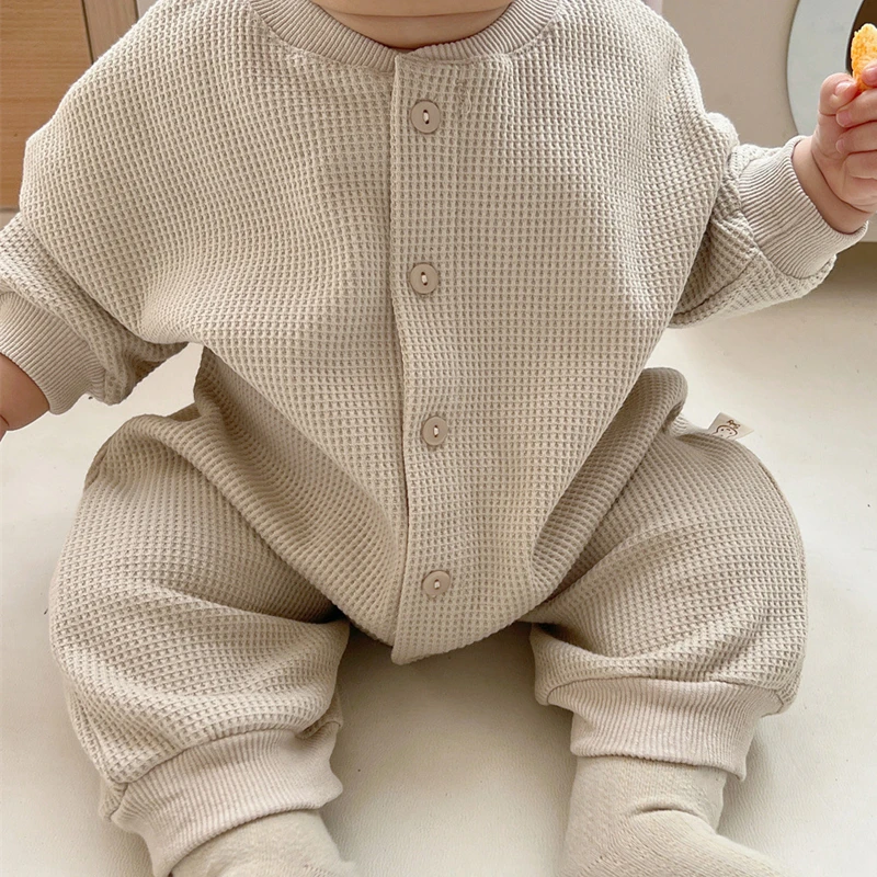 Newborn Baby Boy Waffle Jumpsuit Spring Autumn Girl Solid Bodysuits for Infants Cotton Casual Kids Clothes Boys Costumes