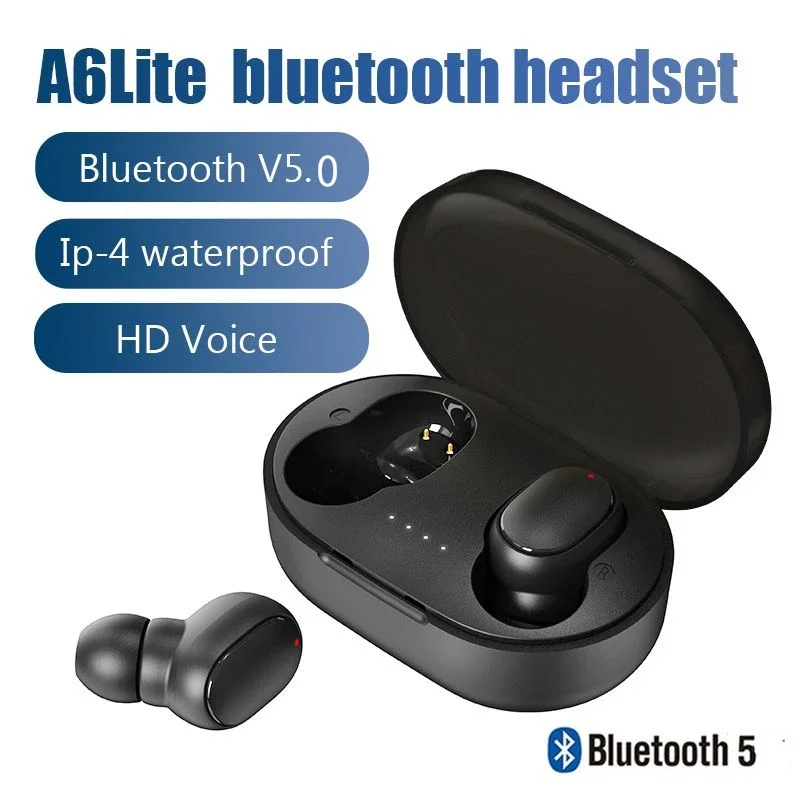 

TWS A6 Lite Bluetooth Earphone Wireless 5.0 Headphone Stereo Headset Sport Earbuds Microphone with Charging Box for Smartphone
