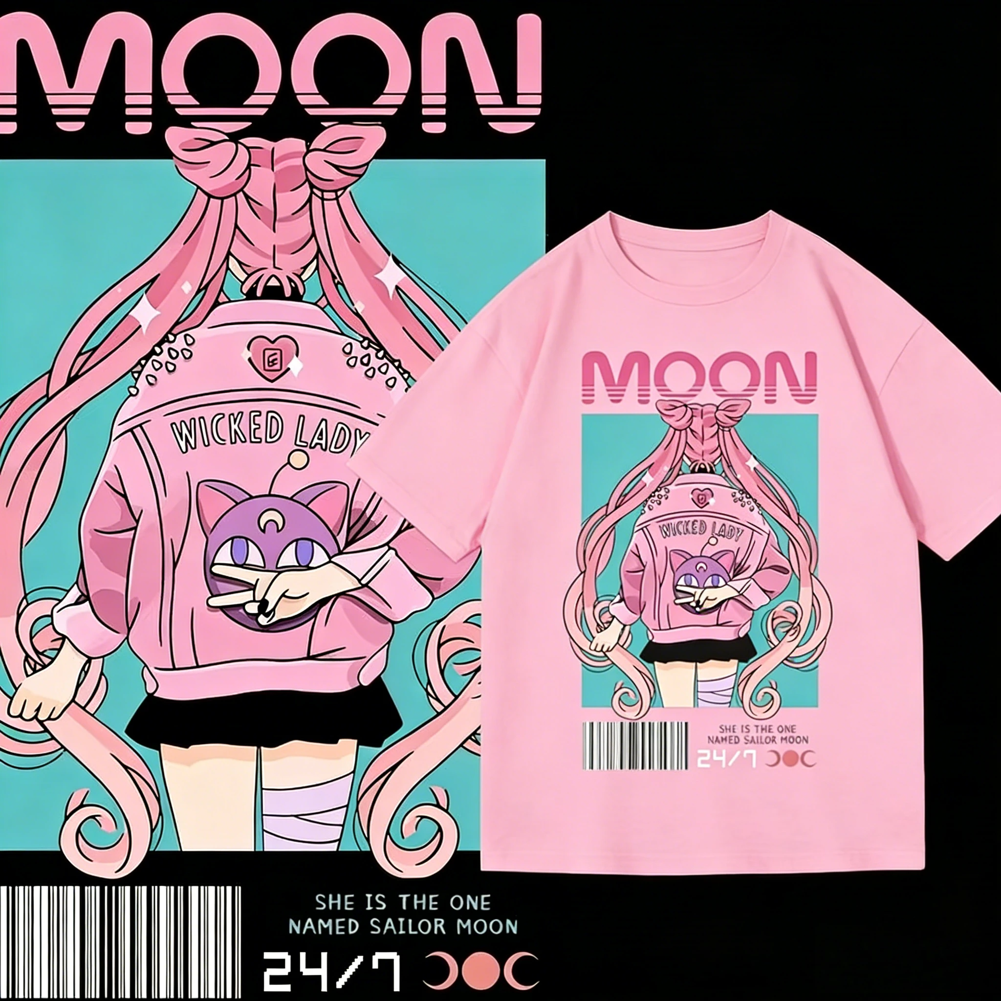 Streetwear Sailor Moon Anime Grafik T-Shirts Herrenbekleidung Y2k Lose Lässige Damen Kurzarm-Tees Sommer 2026 Unisex