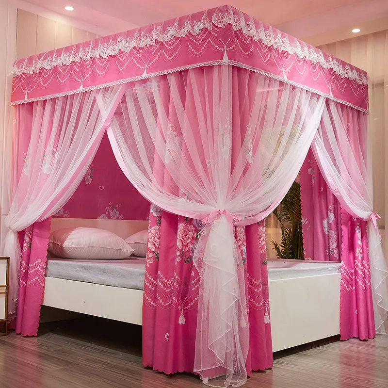 Elegant Princess Floor Standing Mosquito Net Bed Canopy with Door for Bedroom