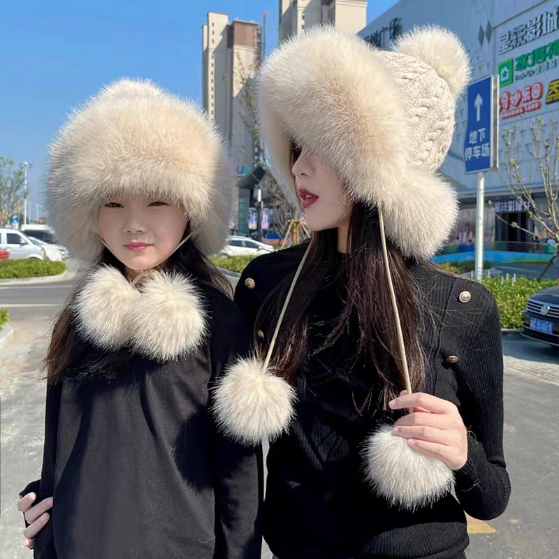 

Faux Fur Hat Winter Imitation Fox Fur Thermal Cap Women's Cute Thickening White Fluffy Ball Wool Hats Fluffy Hat