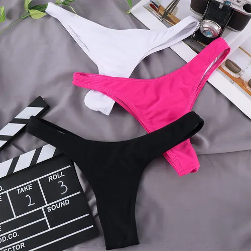 Imagen 2 del producto Bañador de Tanga para mujer, traje de baño plisado, varios colores, Color sólido