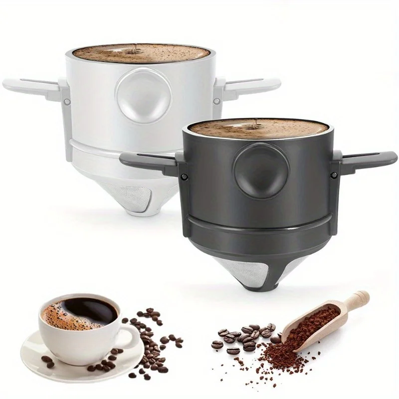 Portable Stainless Steel Pour Over Coffee Dripper, Paperless Coffer Dripper with Dual Strainers Reusable Portable Collapsible Co