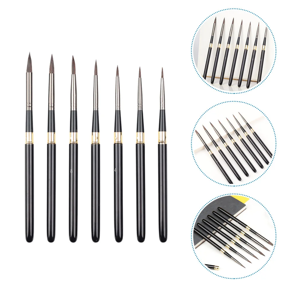 7 Pcs Langhao Hook Line Pen Watercolor Liner Pens Metal Rod Drawing Brush for Wolf Hair Practical Kids Painting Student