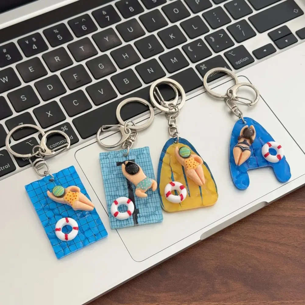 Blue Yellow Swimming Keychain Pool Car Key Ring Water Sports Gym Accessories Pendant Gift for Swimmers Floating Keychains
