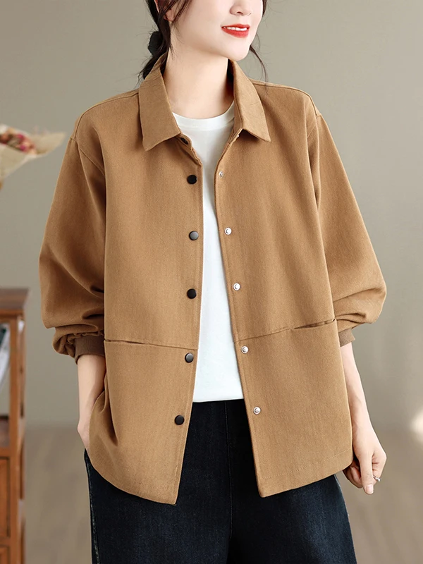 Authentic 2026 New Casual Cotton Short Jacket Loose Large Size Elegance Collar Top Women's Artistic Style Loose Fit Long Sleeve