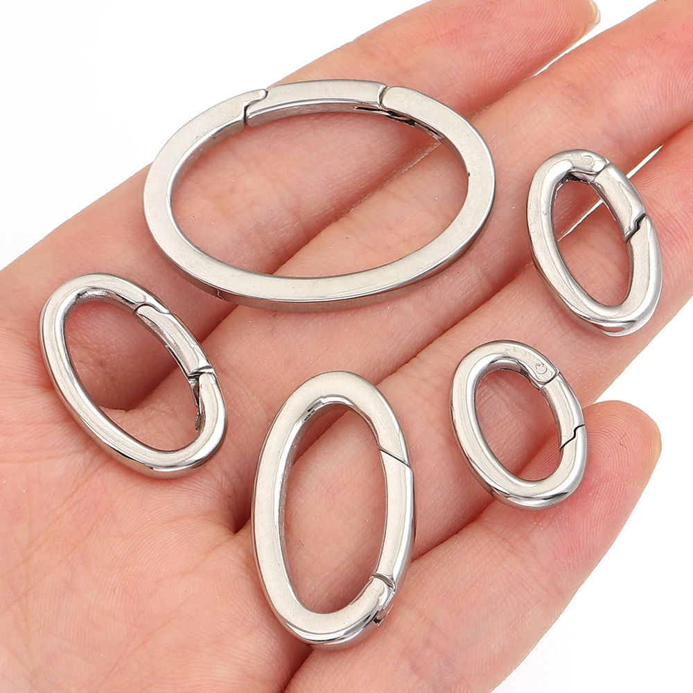 Cierres de resorte de acero inoxidable, anillos de salto ovalados abiertos, cierres divididos, conectores de hebillas a presión para hacer joyería DIY, bolsos, llavero, 1 ud.