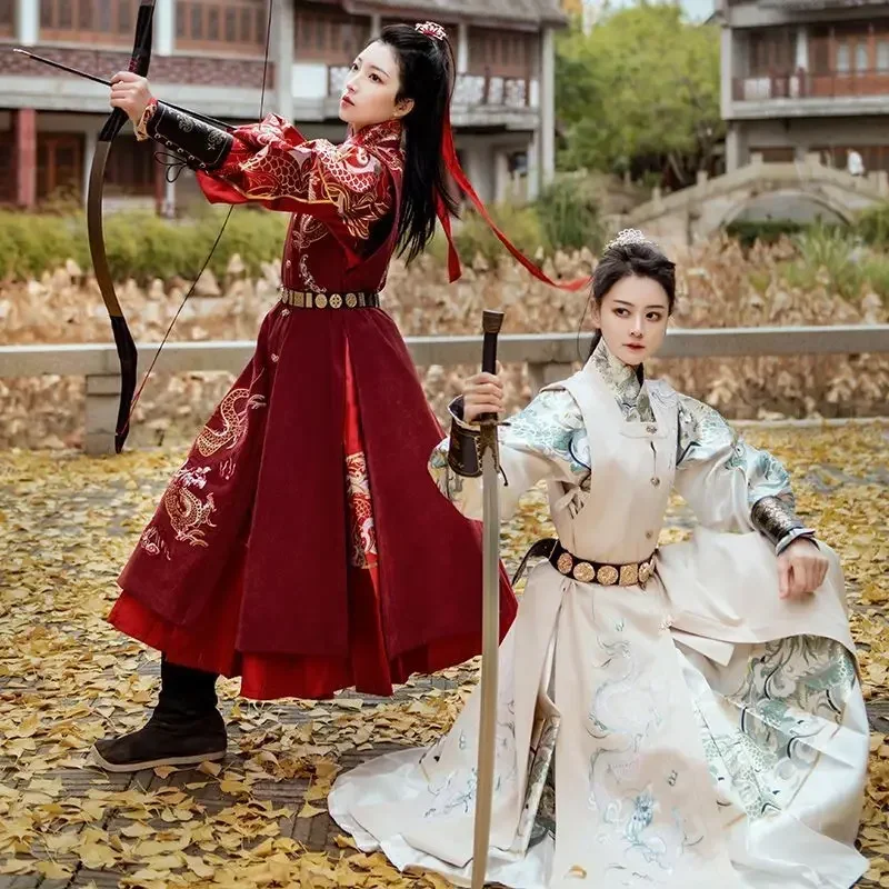 

Chinese Hanfu Women&Men Halloween Chinese Archer Cosplay Costume Couples Ancient Hanfu Long Vest Coat With Gown For Men Women