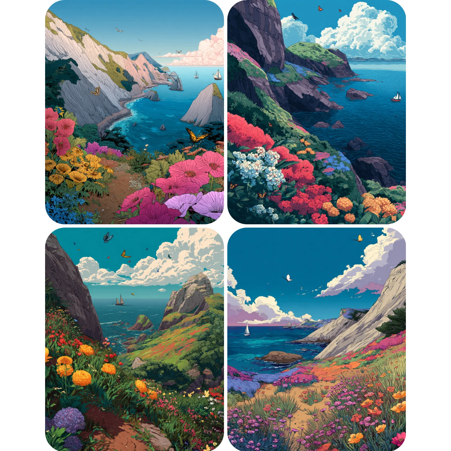 

Ручная роспись Цветы на морских скалах Картина по номерам Набор DIY Акриловая работа Холст Искусство Подарок для дома