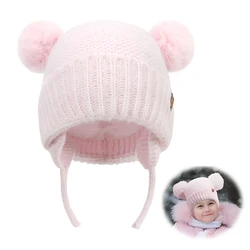 Cappello invernale per bebè cappello antivento per bebè cappelli lavorati a maglia con pompon carino berretto per neonato accessori per neonati caldi all'aperto 0-2 anni