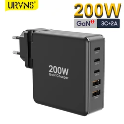 URVNS 200W USB C Wall Charger, 5-Port GaN2 Pro Fast Charging Station PPS PD 100W 65W Power Adapter for Laptops Tablet Smartphone
