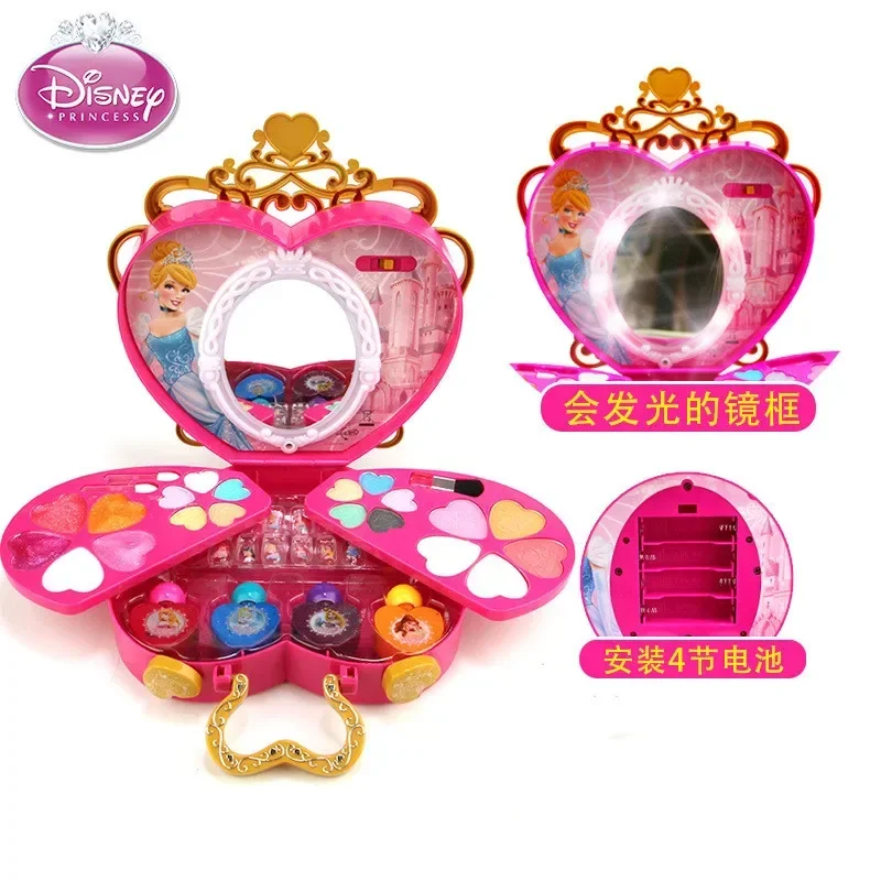 [Disney] Kids Cosmetics glowing mirror Disneyprincess lipstick eye shadow blush nail polish play house toys for girls gift