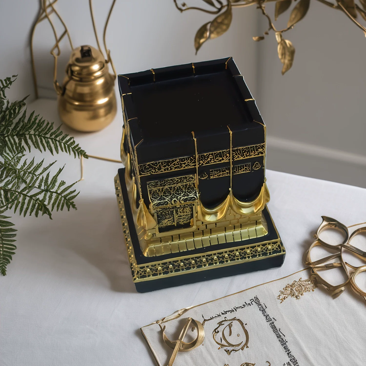 Islamic Kaba Replice Model Creative Tabletop Statue for Office Muslim Turkish Ramadan Eid Islamic Imitation Metal Decoration