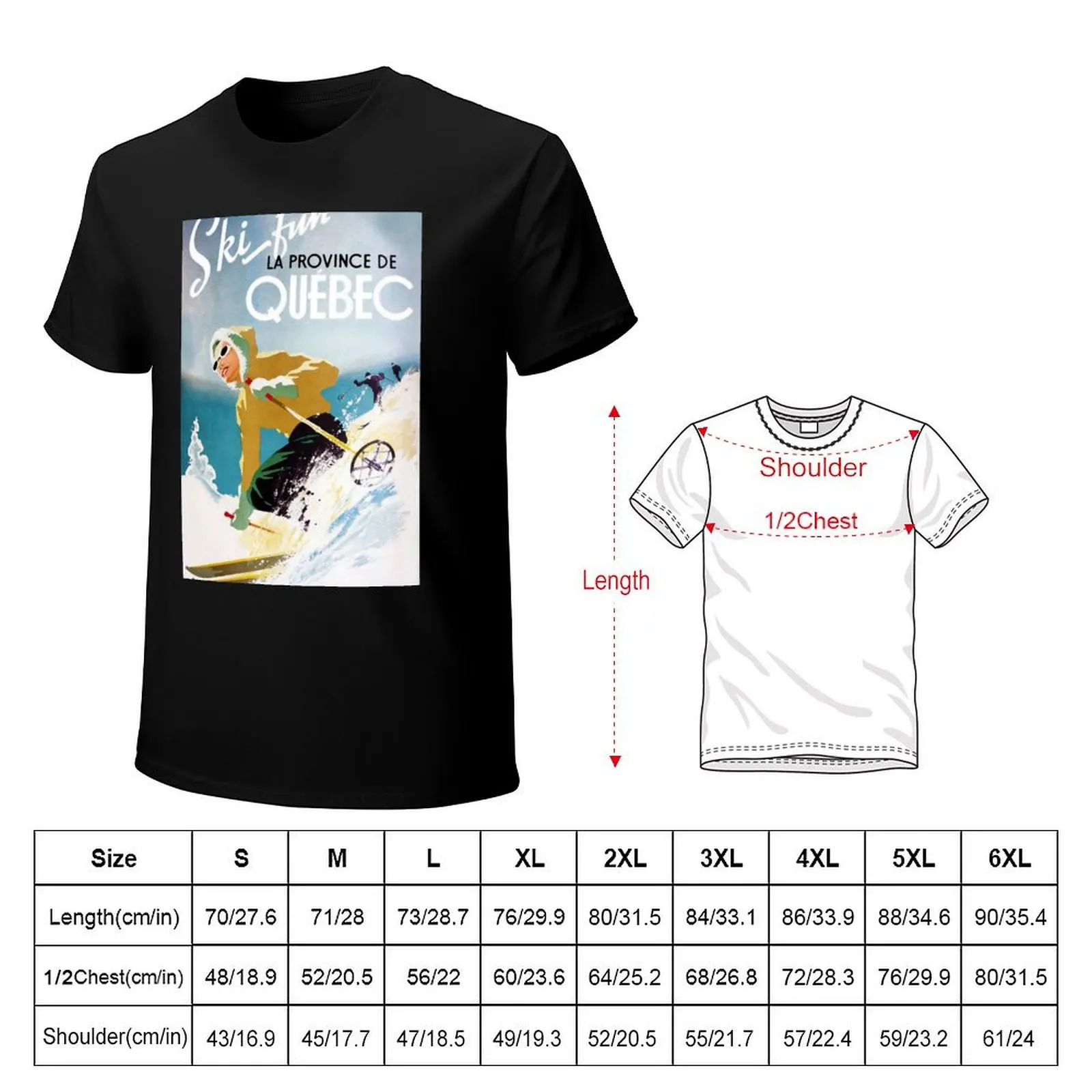 Vintage ski poster, woman skiing in Quebec T-Shirt Basic Regular Fit Casual T-Shirt