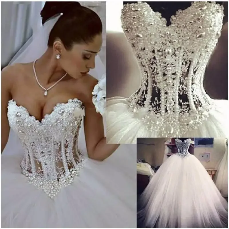 Personalizado princesa renda com miçangas vestido de baile arcos de casamento cristal longo vestido de noiva romântico deslumbrante