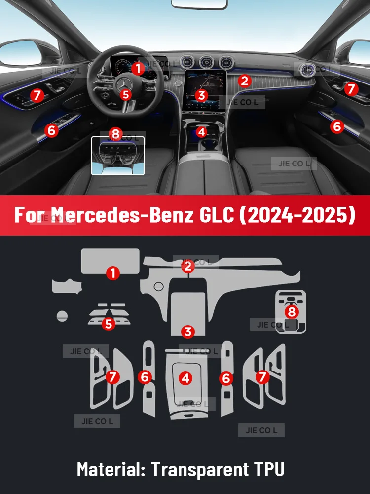 Anti-scratch Car Interior Center Console Media Dashboard Navigation TPU Protector Film For Mercedes Benz GLC 2024 2025