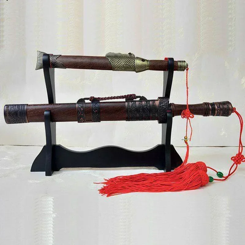 2 Tier Sword Stand Samurai Sword Display Velvet Padded Rack Wooden Sword Flute Stand Home Living Room Decoration Ornament
