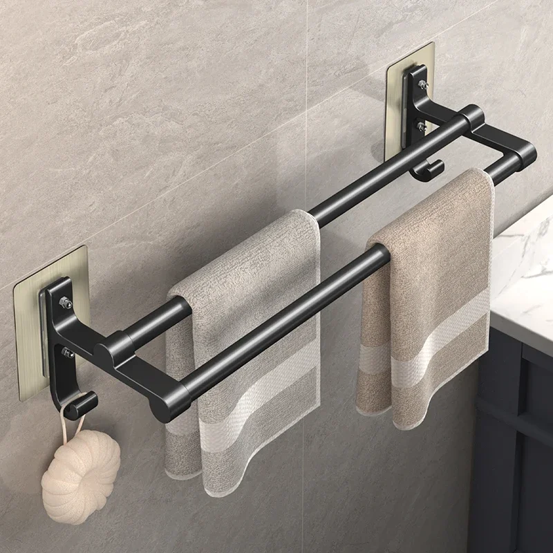 

Non drilling towel rack double-layer self-adhesive bathroom shower area bathroom towel rack double bar
