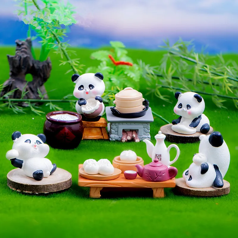 Figurines Miniatures Cartoon Cute Panda Kitchen DIY Micro Landscape Ornaments For Home Decorations Room Decor Desktop Decoration