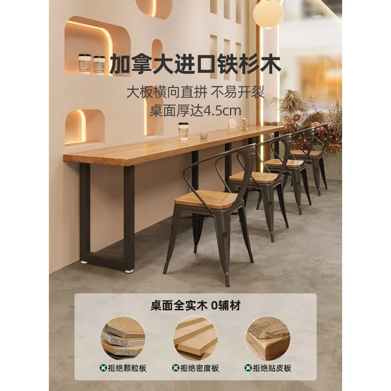 

Solid wood long strip small narrow table by the wall 40 Hotel Breakfast Shop Noodle Restaurant Table and Chair Combination Cafe