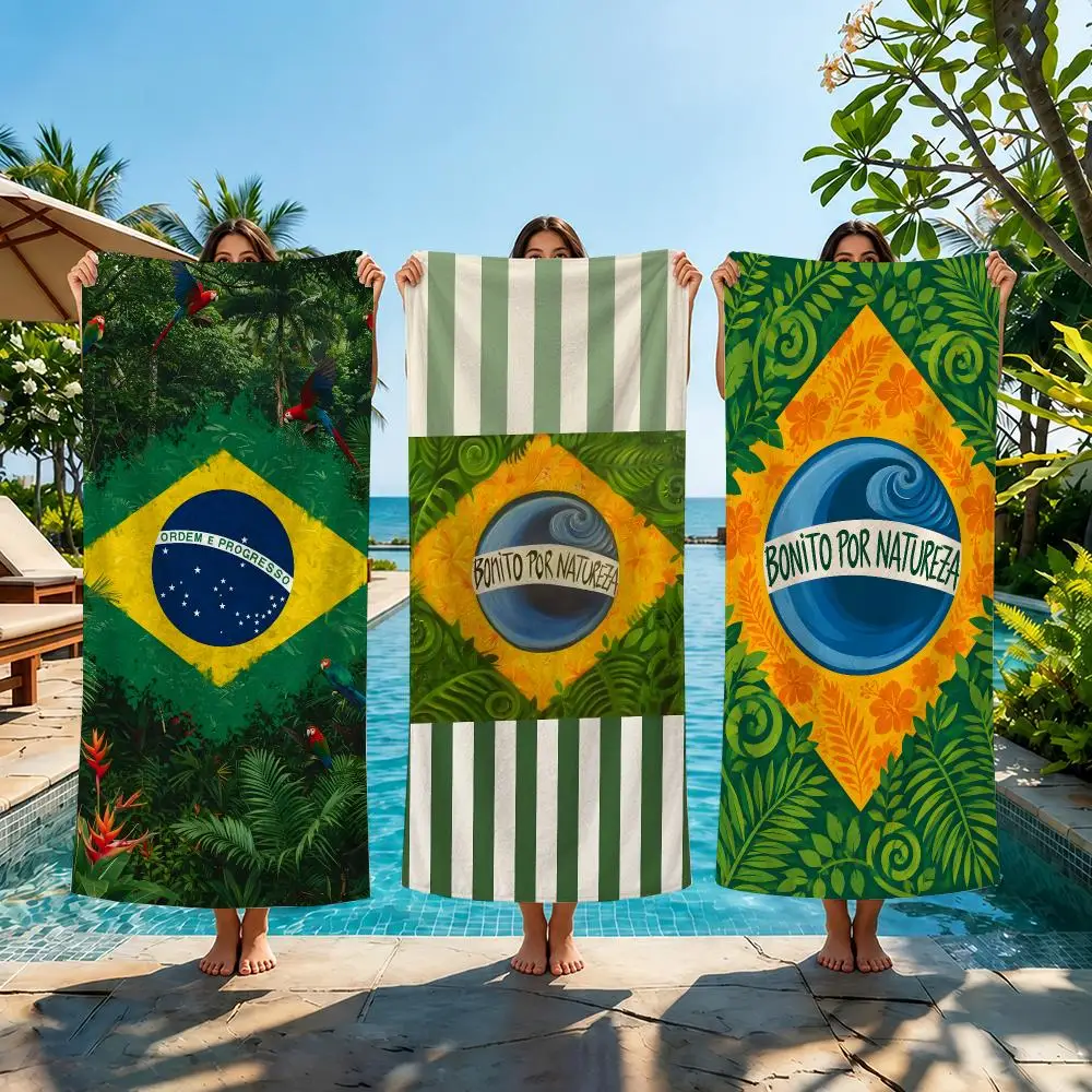 Nation Brazil Towel Thick Absorbent Quick Dry Lint Free Tough Ultra Soft For Swimming Gym Camping Outdoor