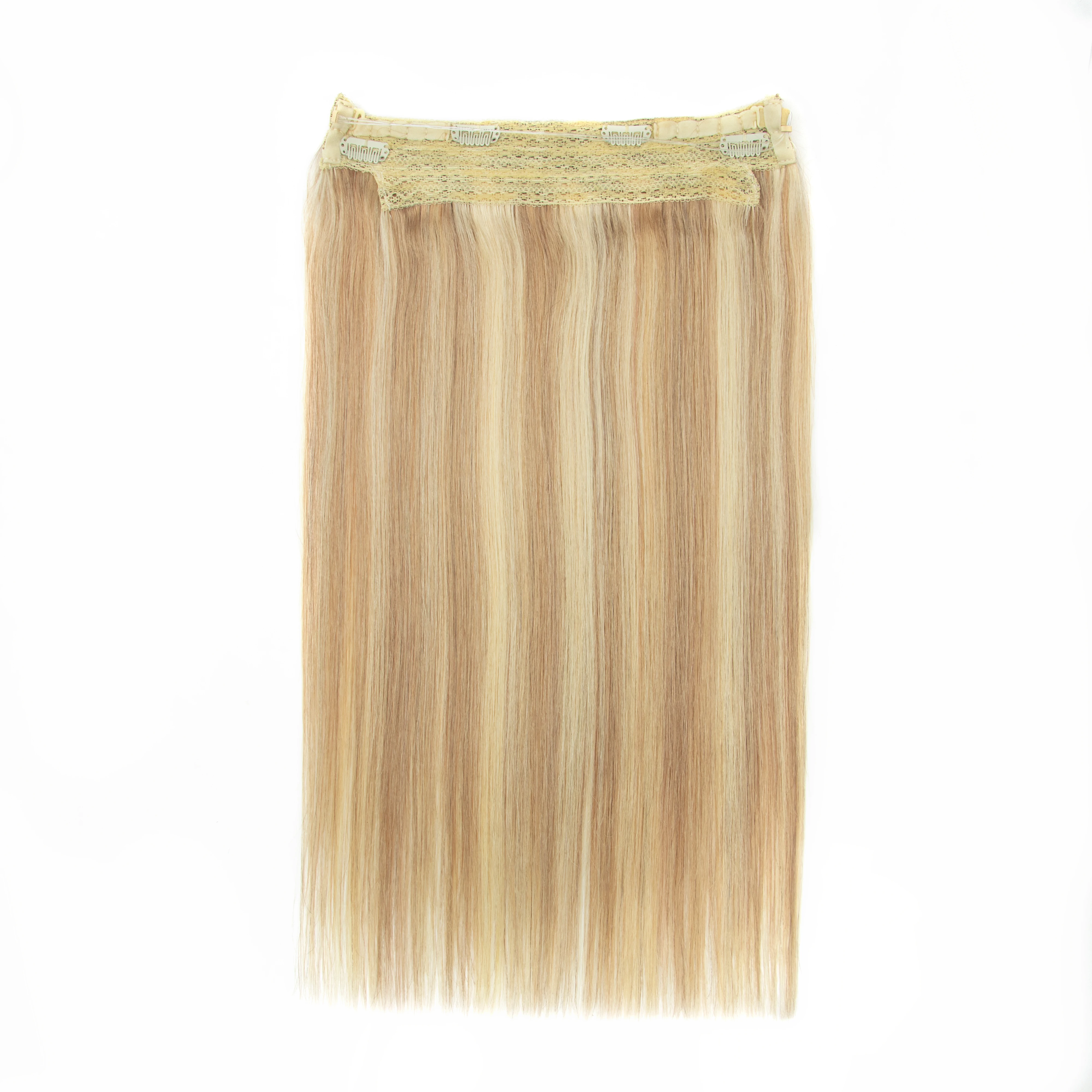 MRSHAIR Invisible Wire Line Clip in Human Hair Extensions One Piece Straight Blonde Natural Hair Extensions 12"-24" Fish Line - view 2