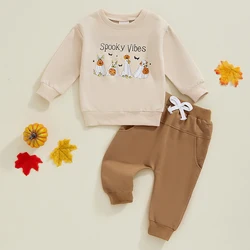 2024-07-01 Lioraitiin  Baby Boy Girl Halloween Outfit, Ghost Print Long Sleeve Sweatshirt Elastic Waist Pants 2 Piece Set