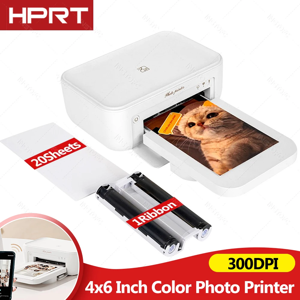 300dpi Color Photo Printer Wifi 4x6 Inch Sublimation Transfer Bluetooth Wireless Print Maker with Ribbon and Color Photo Papers