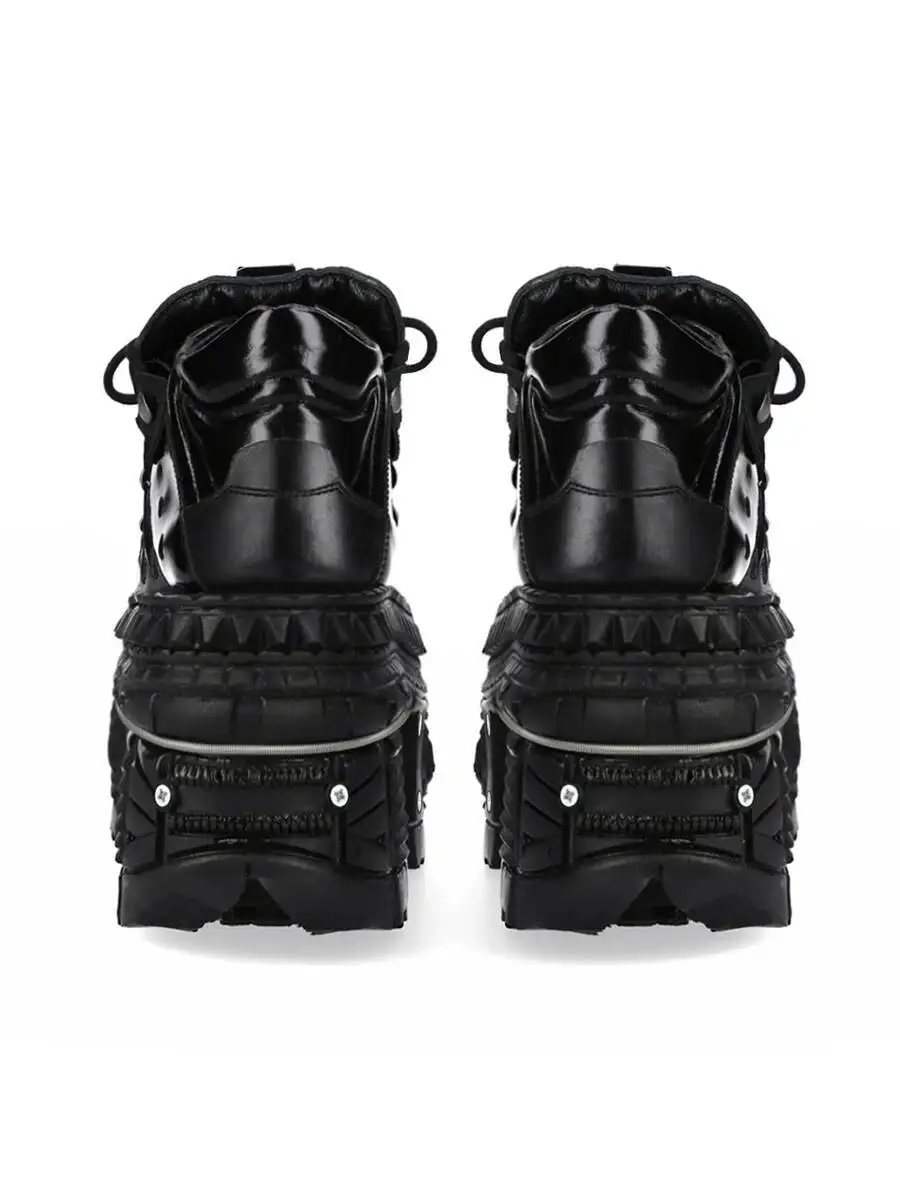Strappy platform sneakers Punk rock goth style platform shoes Retro metal trim Men's and women's round head high top shoes view 4