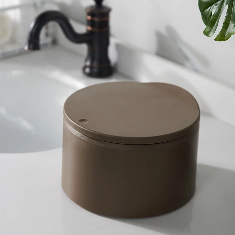 Round Desktop Trash Can Press‑Type Flip Lid Dust‑proof Mini Waste Bin Indoor Vanity Countertop Storage Container