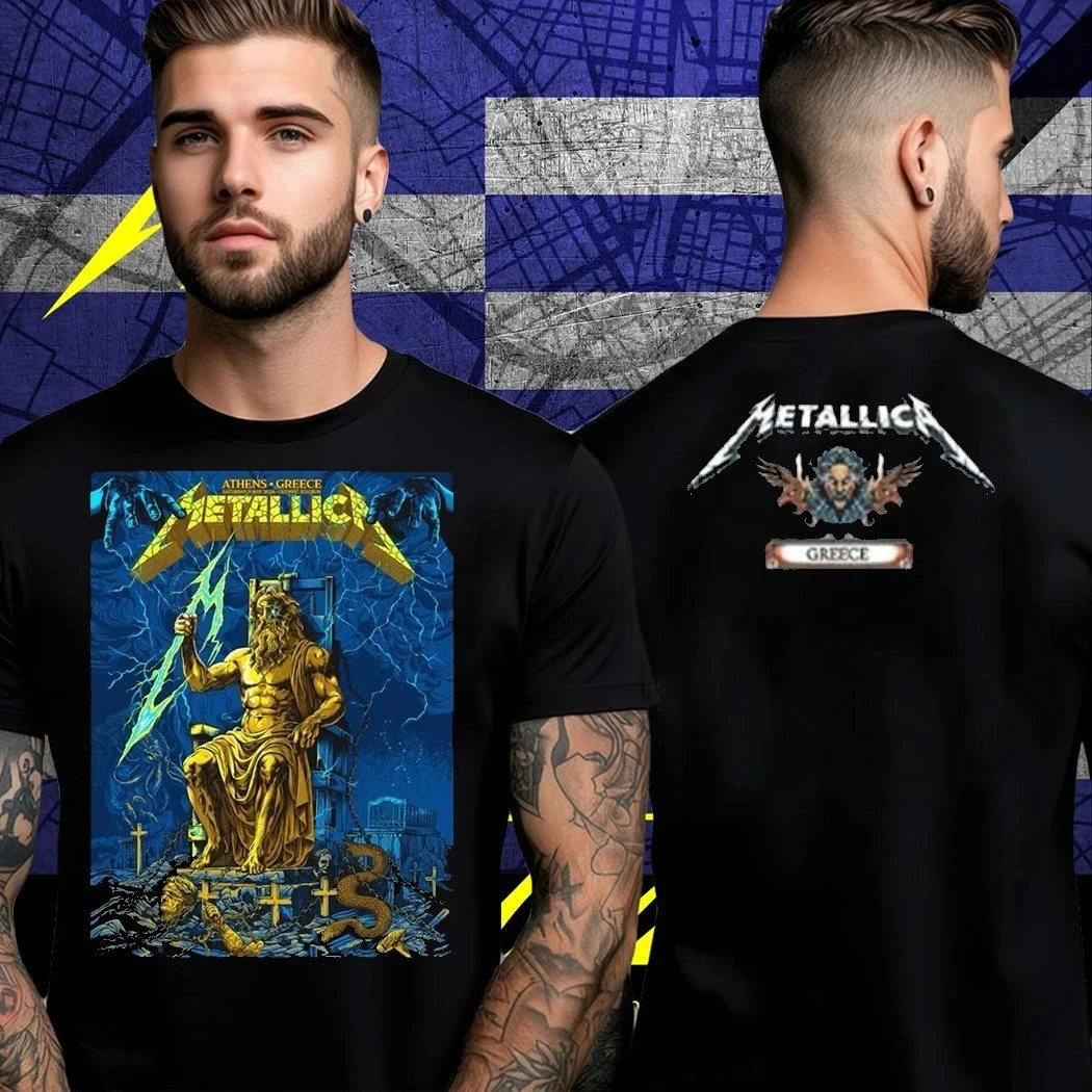 T-shirt Metallica Tour Athènes Grèce 2026, double face, motif Stade Olympique, en coton, pour hommes et femmes, streetwear d'été