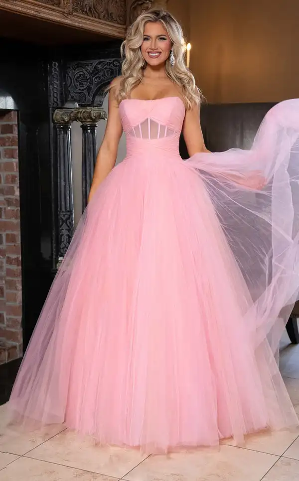 

Простые тюлевые плиссированные длинные платья трапециевидной формы без бретелек по индивидуальному заказу, вечерние платья для особых случаев на заказ, изысканные размеры, доступны подходящие