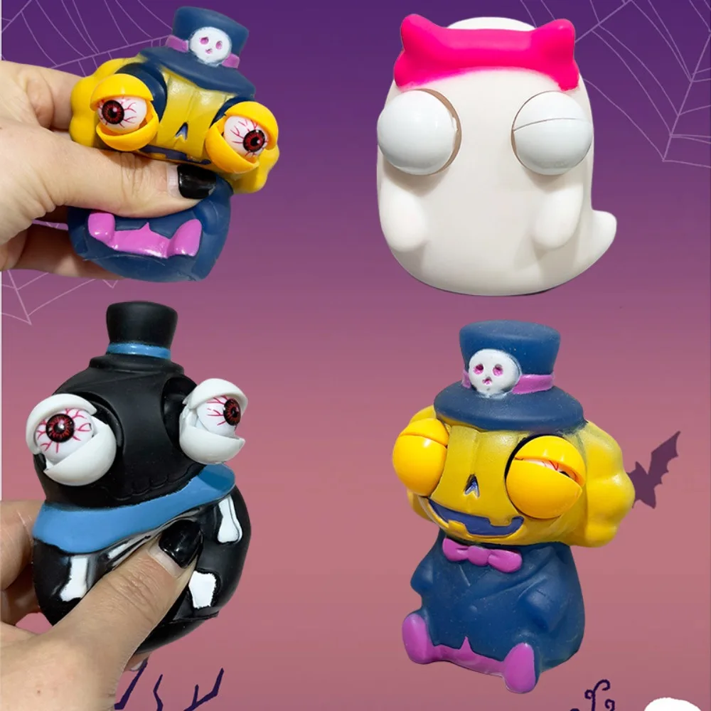3Pcs Pumpkin Eyeball Burst Squeeze Toy Capybara Salamander Decompression Halloween Toy Ghost Novelty Vent Squeezing Doll