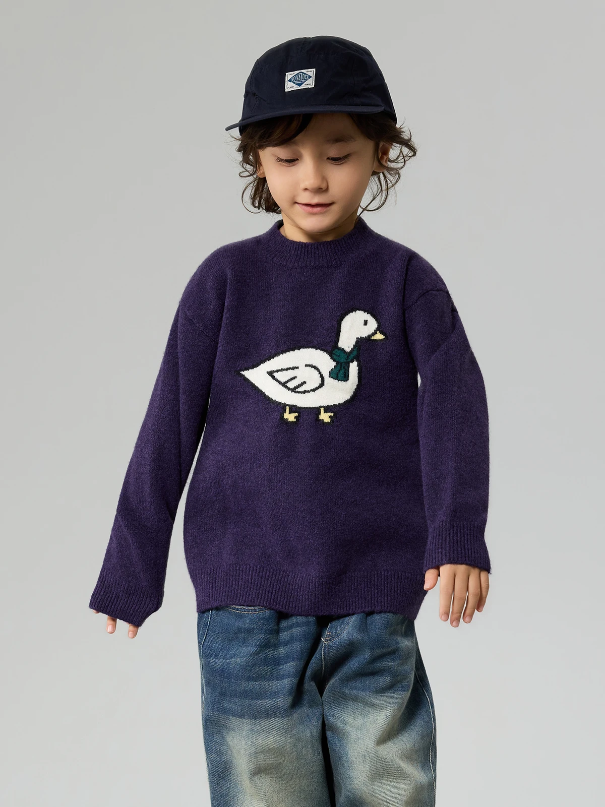 laziness-style-round-neck-duck-sweater-for-boys-and-girls-children's-knittedwear-comfortable-long-sleeve-polyester-blend