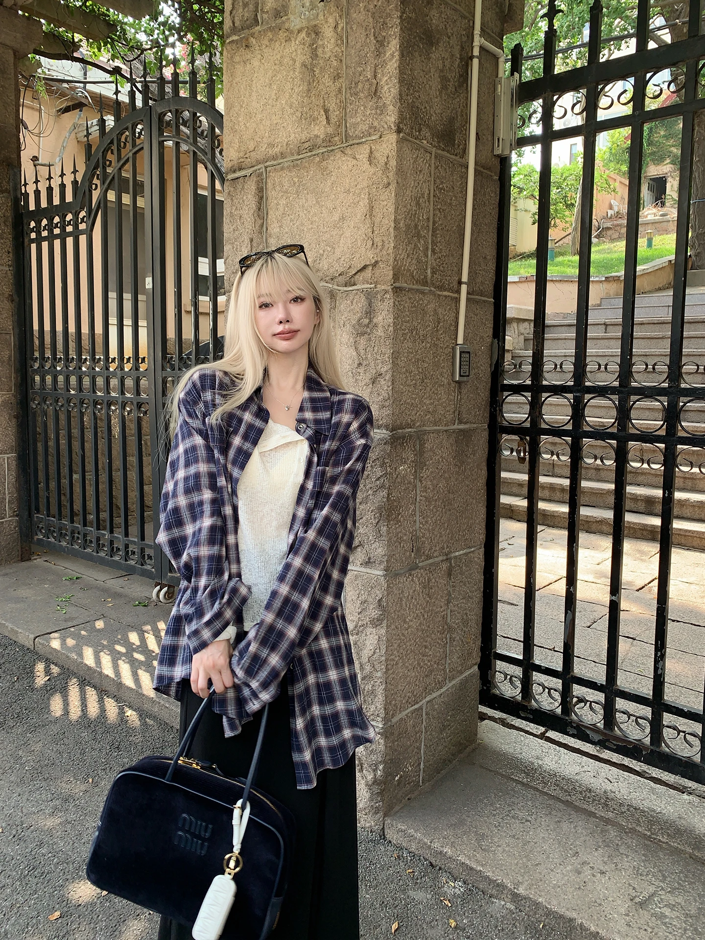 

Женская повседневная свободная рубашка SurryHills в синюю клетку, удобная, из хлопкового трикотажа, для ежедневной носки, модная, для повседневной носки